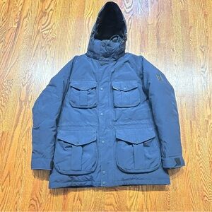 RLX Ralph Lauren Expedition Goose Down Parka Jacket Mens Large Navy Hood Utility